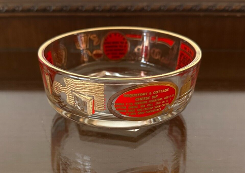 Vintage 1960s Jeanette Glass Red And Gold Dip Bowl with Recipes - Picture 2 of 6