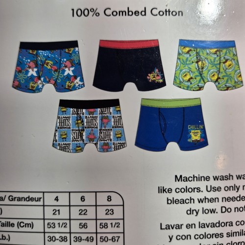 Boys Clothes New Nickelodeon Kids Boys Size 8 SpongeBob 5pc Boxer Briefs Set - Picture 6 of 10