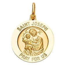 14K Yellow Gold St. Joseph Round Medal 18 mm x 18 mm