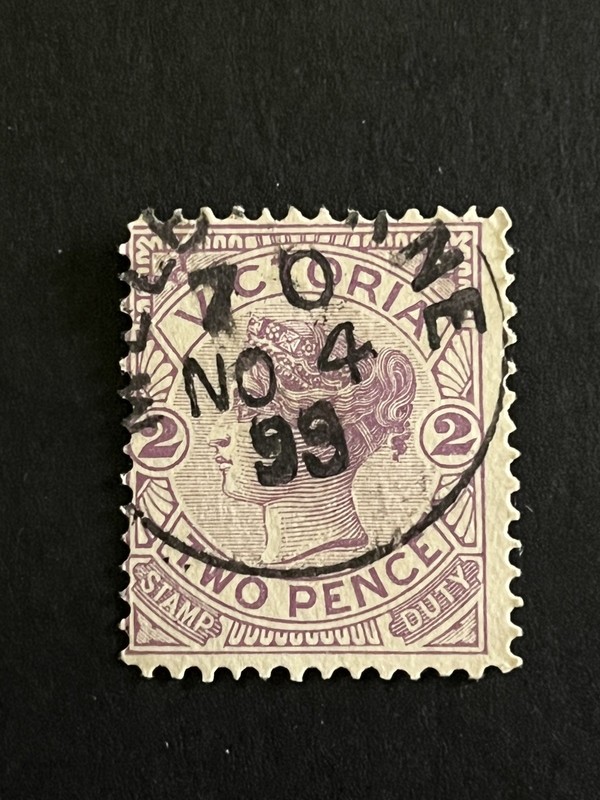 Australia Victoria duty Stamp purple two pence Used RARE L135