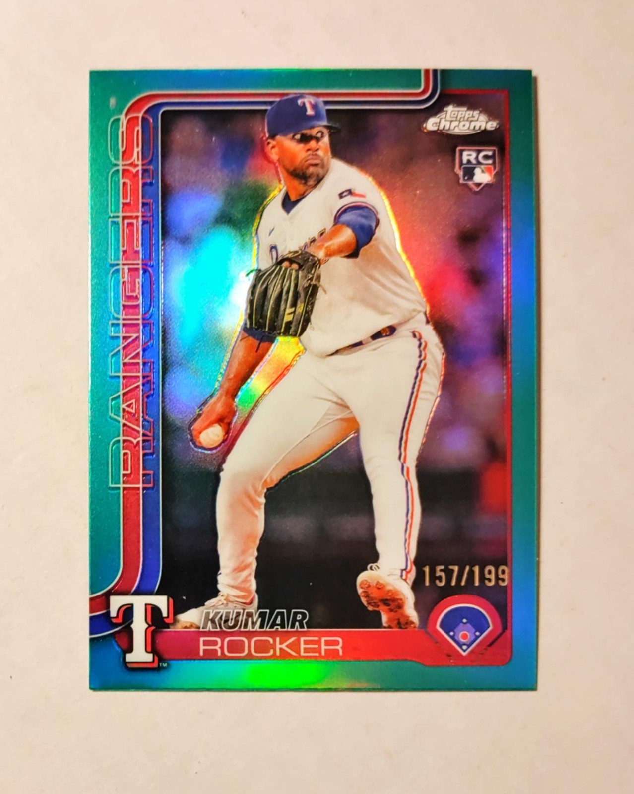 Kumar Rocker 2025 Topps Chrome RC AQUA REFRACTOR 157/199 Rangers #73 Raw z60