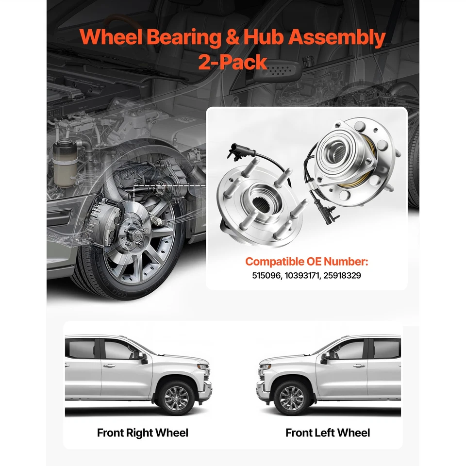 2PCS 4WD Front Wheel Bearing Hubs for 2007-2013 Chevy Silverado GMC Sierra 1500 - Изображение 2 из 4