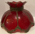 VINTAGE TIFFANY STYLE TULIP RED LEADED GLASS LAMP SHADE SWAG HANGING LAMP MCM