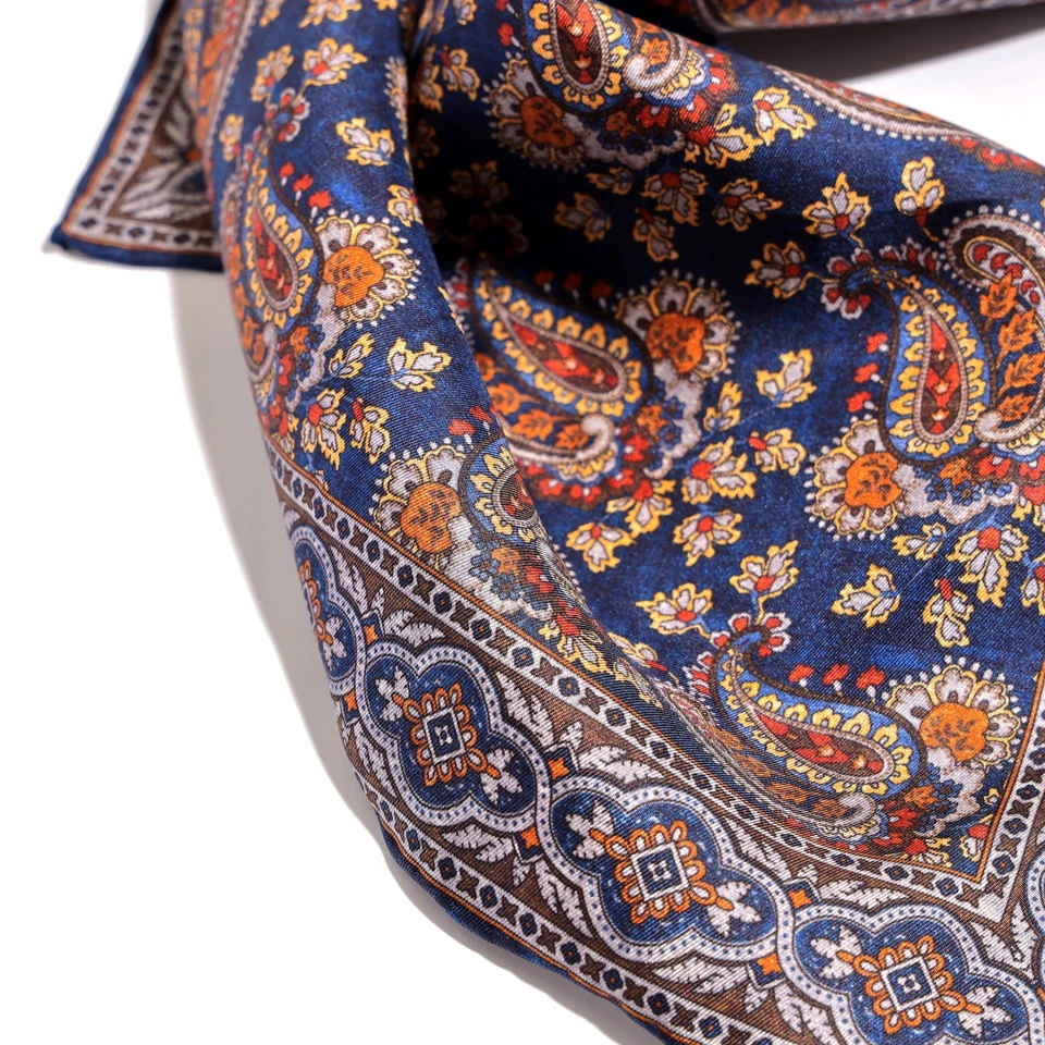 Cuadrado de bolsillo azul cachemir 11,8" estilo vintage estilo sarga de seda 100 % seda para hombre Foto 4 de 4