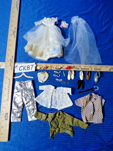 Vintage Doll Clothes, Acc Lot 50s-70s Ideal Bride Barbie Ken GI Joe Fashion CK87