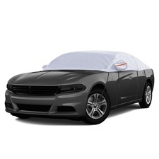 Half Car Cover, Heavy Duty, UV Protection  Waterproof, Sedan Universal Silver