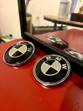 Black Carbon Bmw Logo 74mm 82mm Front Hood Badge Rounded Rear Trunk Emblem