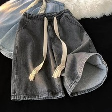 Men Wide-leg Denim Shorts Men's Quick-drying Denim Beach Shorts With Elastic Dra