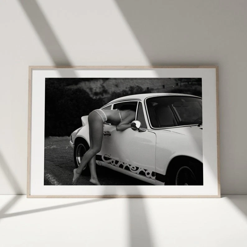 Porsche Carrera Poster, Car Print, Vintage Print, Black White Photography - Image 2 of 4