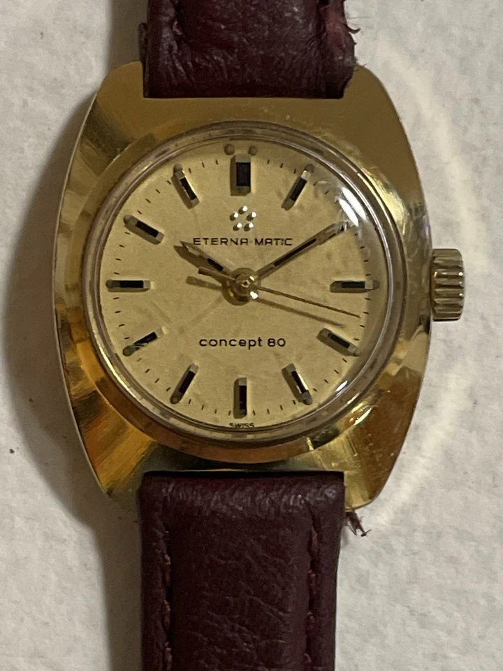 Relógio Eterna Matic Concept 80 pulseira de couro caixa dourada - Imagem 3 de 4