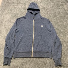 DC Shoes Hoodie Mens Medium Heather Blue Fleece Lined Ribbed Hem Winter Full Zip
