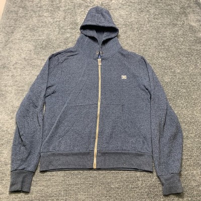 DC Shoes Hoodie Mens Medium Heather Blue Fleece Lined Ribbed Hem Winter Full Zip