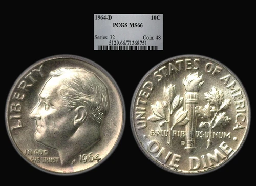 1964-D Roosevelt Dime graded PCGS MS66.....very lite tone!