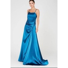 Mori Lee Womens Size 14 Teal Strapless Ruched Formal Gown Elegant