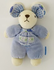 🌟24cm  Vintage Doudou Peluche Souris NOUNOURS  Bleu Fleur