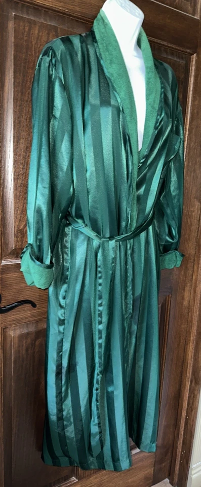 Lencería Vintage Cacique Bosque Verde Bata Pequeña Rayas Larga Foto 3 de 4