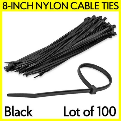 100 Pack 8'' Nylon Cable Tie Black Electric Wire Zip Ties 40Lbs Tensile Strength