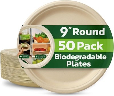 Starke Pappteller (9 Zoll - 50er Pack) - 100 % 9 Zoll - 50er Pack, Naturbraun 