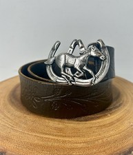 Vintage Western Horseshoe  Mustang Buckle Leather Belt 42   Dark Brown