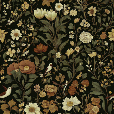 Dark Floral Peel and Stick Wallpaper Bird Floral Contact Paper 16.9'' x 118.1'' Vi