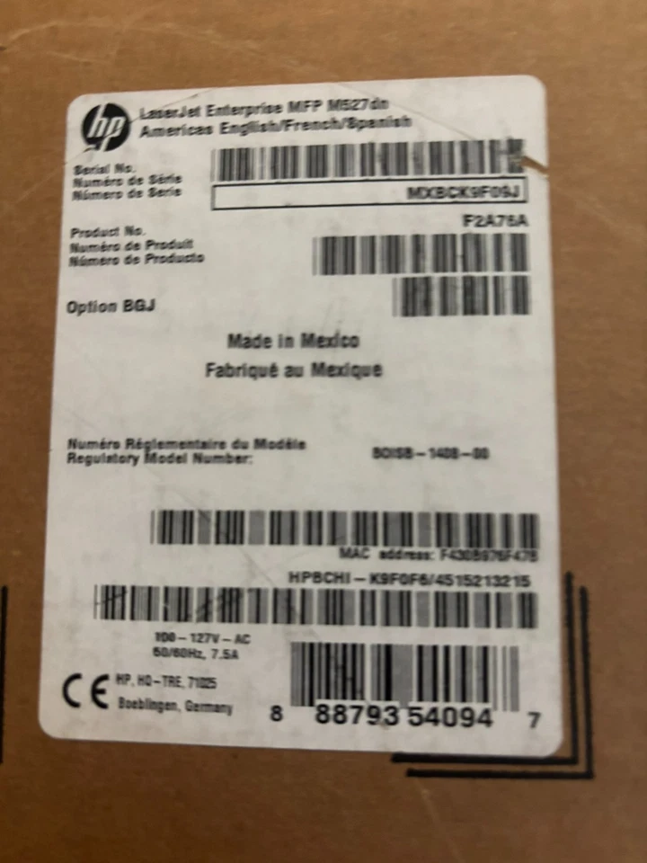 -NUEVA- Impresora HP LaserJet Enterprise MFP M527dn Nueva en Caja Abierta del Fabricante Foto 2 de 4