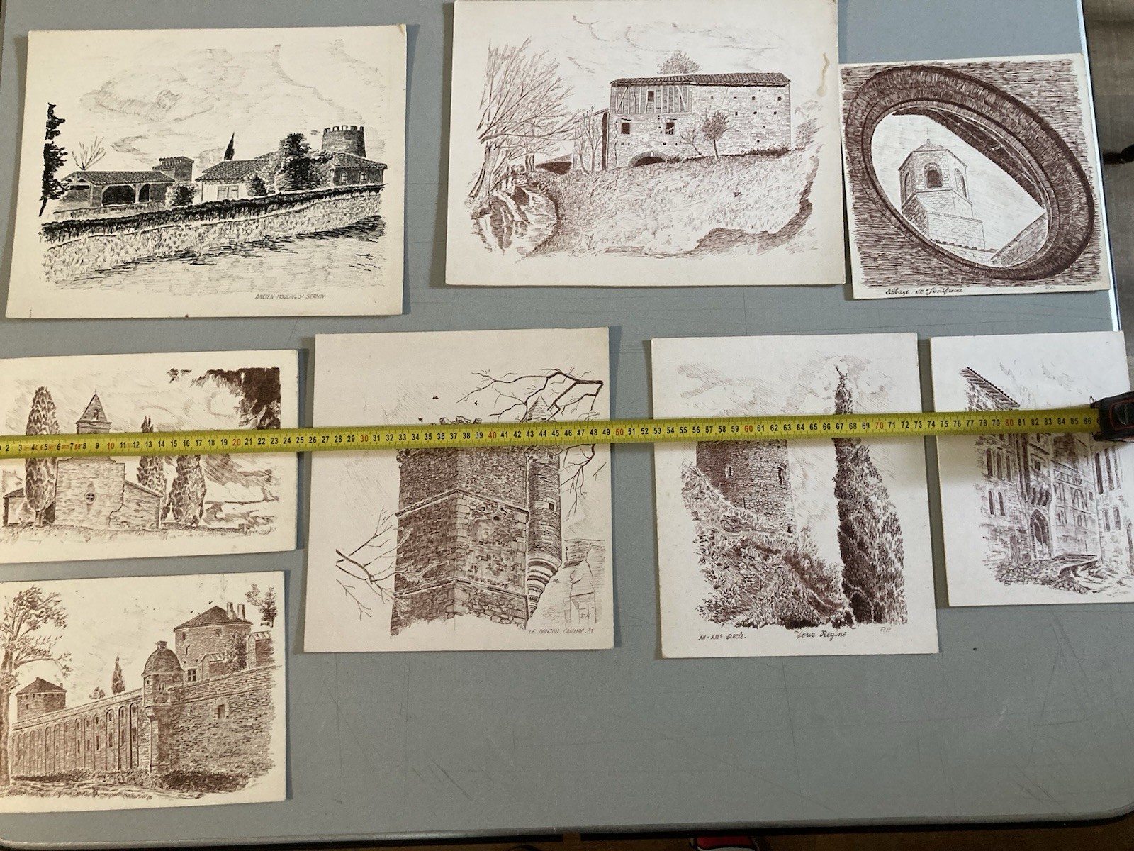 Lot 8 Drawing Ink Church Stone South West France Country Building 1970 Art