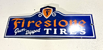 Firestone Gum Dipped Tires Porcelain Enamel Vintage Gas Oil Garage Sign 12x7