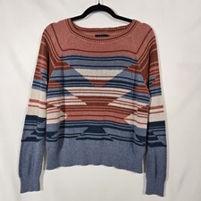 Pendleton Cotton Raglan Trubal Deisgn Sweater Size Medium Blue Orange Cream