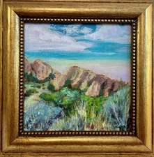 Big Bend Texas Desert Landscape Painting – Original Southwest Art 7x7 with Frame