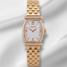 Audemars Piguet 19mm Carnegie 18k YG White Dial Diamond Bezel Ladies Watch
