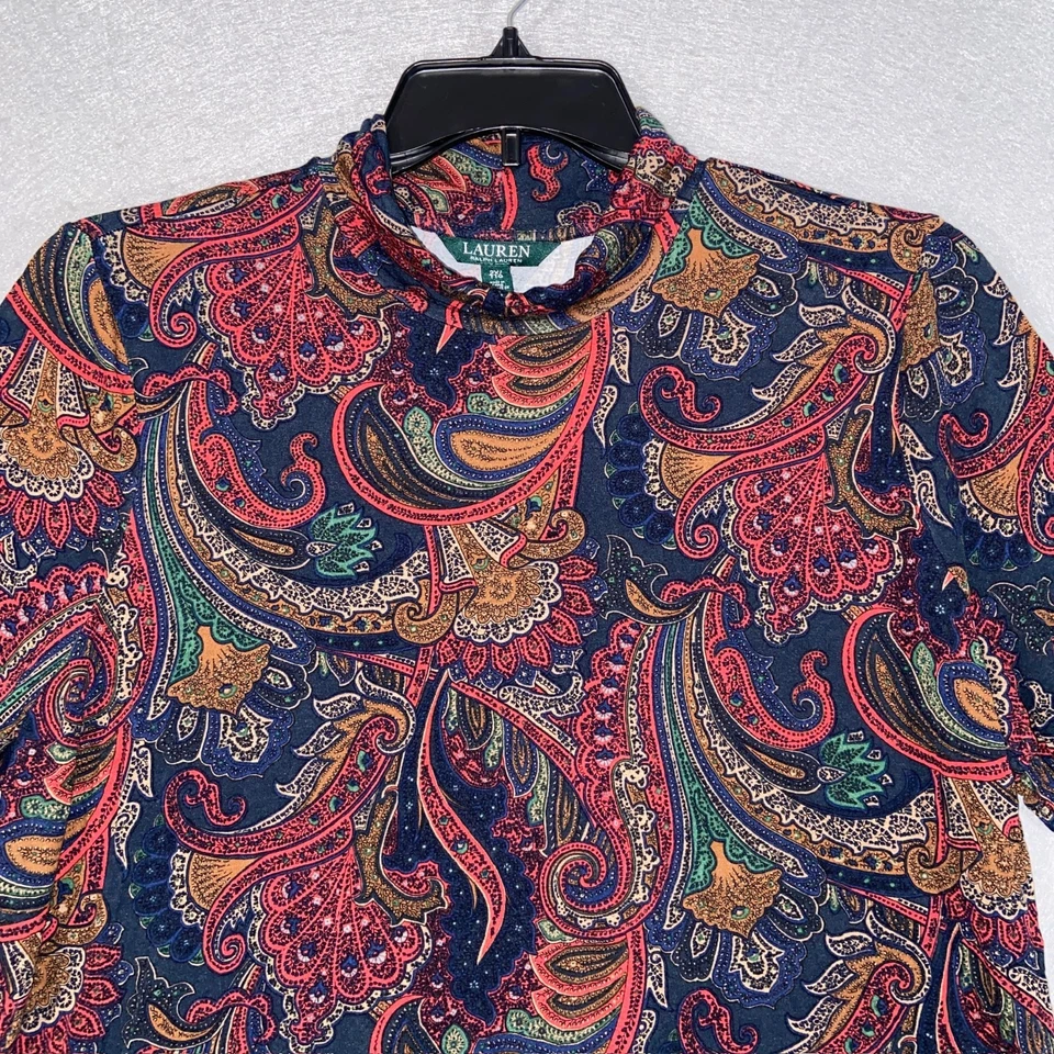 Top Lauren Ralph Lauren Mujer 2X Multicolor Paisley Cuello Simulado Elástico Foto 2 de 4