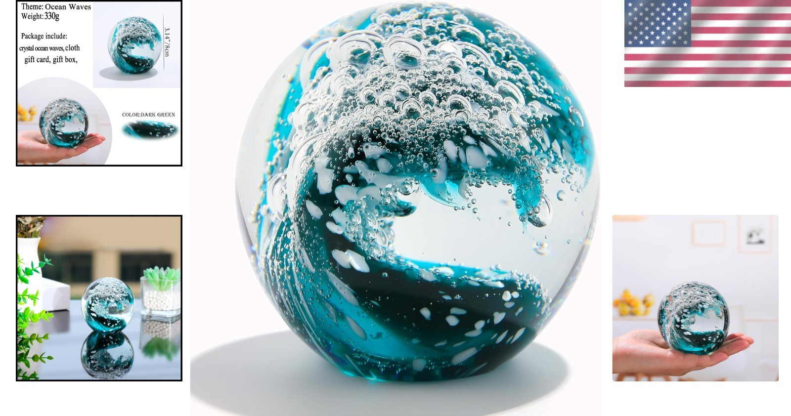 Qianwei Hand Blown Ocean Waves Crystal Ball - Glass Collectible