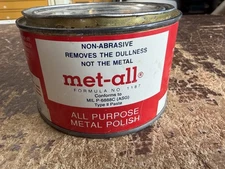 vintage Met-All Polish 16 oz. Can 90% full All Purpose Metal Polish Formula 1187