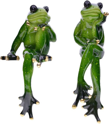 2Pcs Sitting Frog Statue Garden Frog Sculpture Decor Resin Animal Collectible Fi