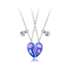 Cute Dolphin Shell BFF Friendship Necklace for Women Glitter Purple Funny Cartoo