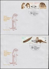 3107-3110 Vom Aussterben bedrohte Tiere: Fischotter, Satz auf FDC 1 und FDC 2
