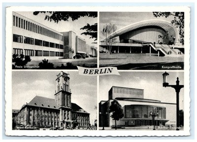 Berlin Freie Universität Kongresshalle Rathaus Schiller Theater Postcard