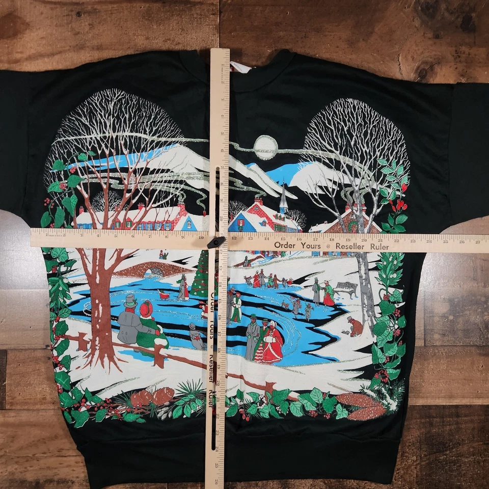 Vintage 90s Christmas Sweatshirt Womens 22/42 Black Winter Ice Skating Holiday - Image 2 of 4