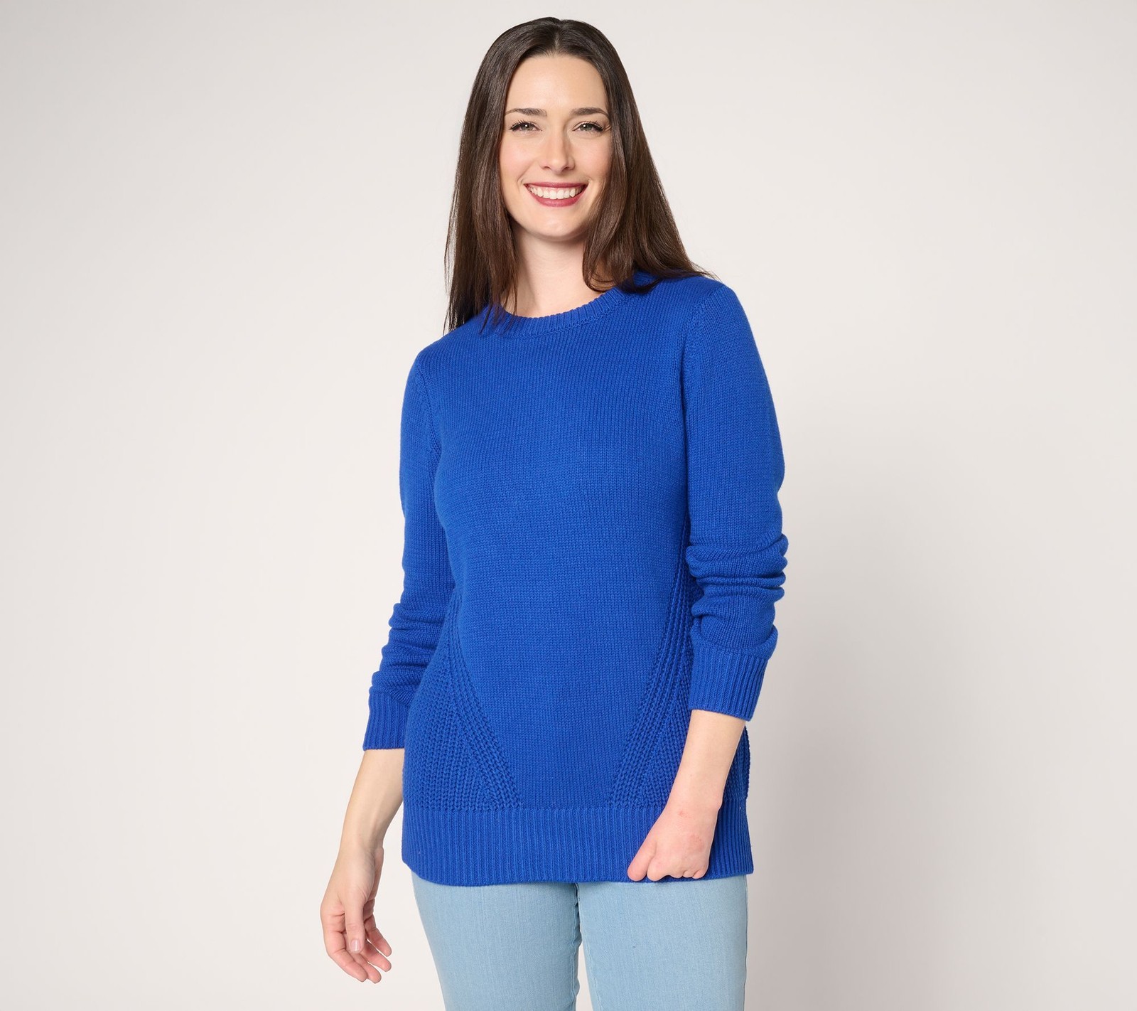 Spartina 449 Women's Top Sweater Sz L Diagonal Shaker Side Blue A674069
