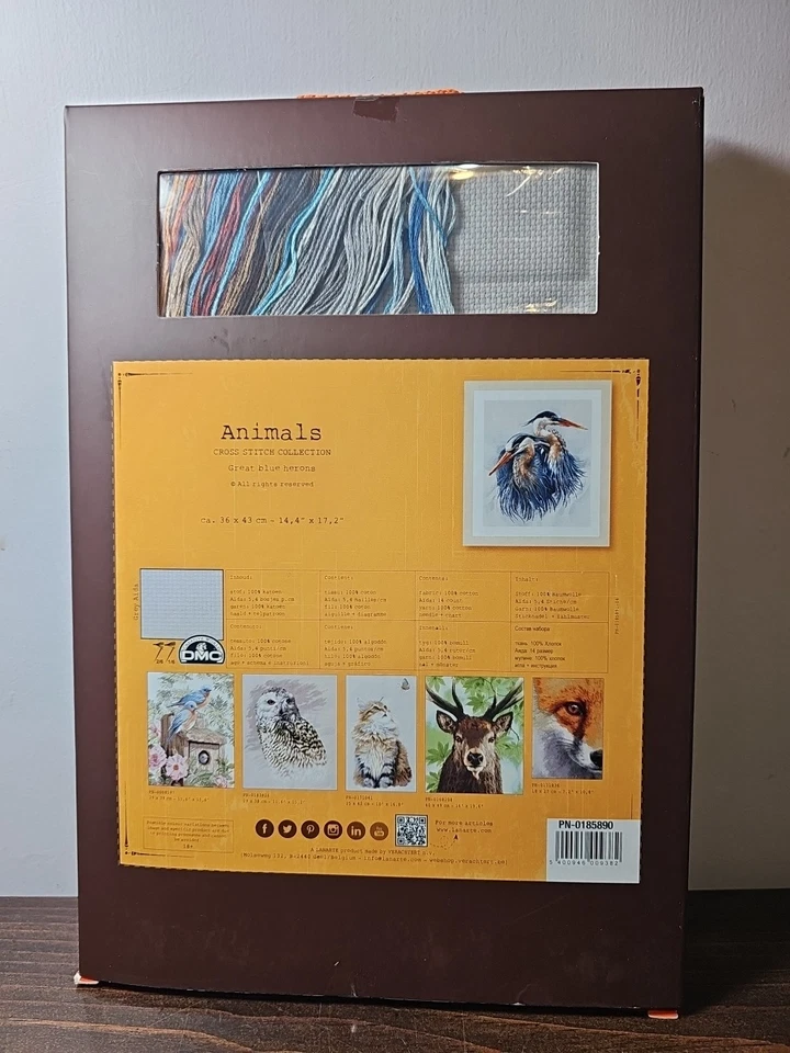 LanArte Kit Punto de Cruz Contado Grandes Garzas Azules 14ct Gris Aida Animales Aves Foto 3 de 4