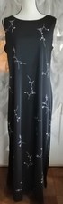 VTG Maxi Dress Women Size 14 Black White Floral Side Slit Retro Whimsigoth