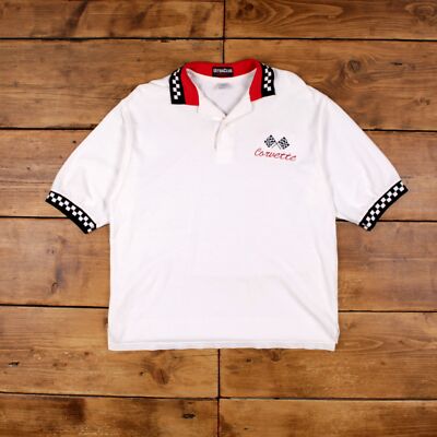 Vintage Polo Shirt T-Shirt Large USA Made Ultra Club Racing White Tee