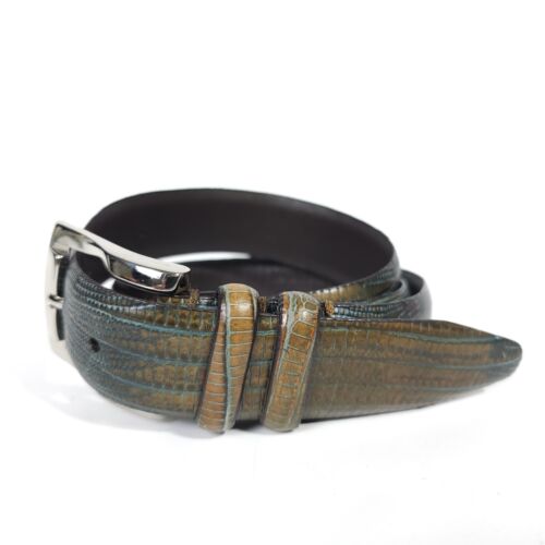 Bill Lavin Reptile Leather Belt Size 44/110 Style 3-3976 Brown/Aqua