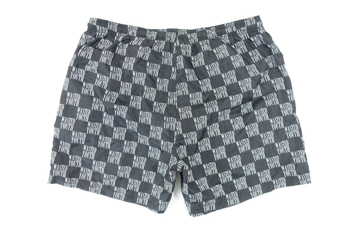 WESC BLACK 2XL 38-40 ZACK WASTED YOUTH PRINT SWIM TRUNKS SHORTS