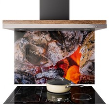 Glass Splashback Kitchen Tile Cooker Panel ANY SIZE Fire Heat Grill Wooden 0674