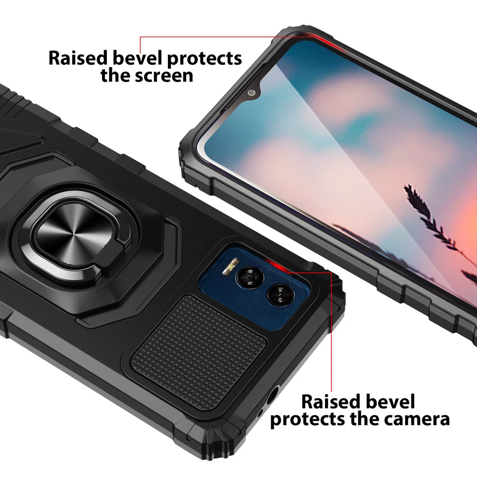 Funda de teléfono para BLU View Speed 5G anillo blindado soporte magnético cubierta + vidrio templado Foto 4 de 4