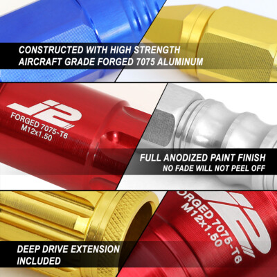 J2 M12X1.25 7075 ALUMINUM 25MM OD/123MM 20PC SPIKED CAP LUG J2 M12X1.25 7075 ALUMINUM 25MM OD/123MM 20PC SPIKED CAP LUG