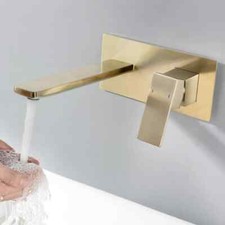 Basin Faucet Concealed Bathroom Sink Faucet Brushed Gold In-Wall Basin Spout...