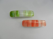 Lot x2 Dichroic Glass Hair Barrettes France Green Orange
