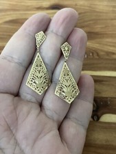 14k Yellow Gold Elegant Filagree Drop Stud Vintage Antique EARRINGS